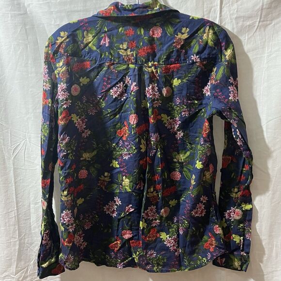Esprit Floral Print Distressed Long Sleeve Blouse Shirt Womens Size 4 - Picture 6 of 8
